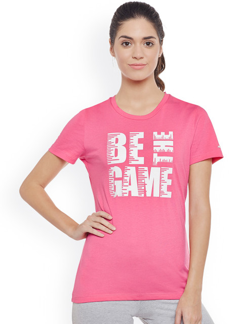 

Alcis Women Pink Printed Slim Fit Round Neck T-shirt