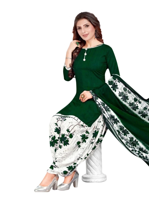 

INDIAN HERITAGE Women Green & White Printed Poly Crepe Unstitched Dress Material