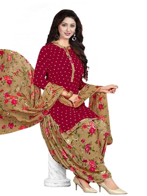 

INDIAN HERITAGE Women Red & Brown Floral Printed Unstitched Dress Material