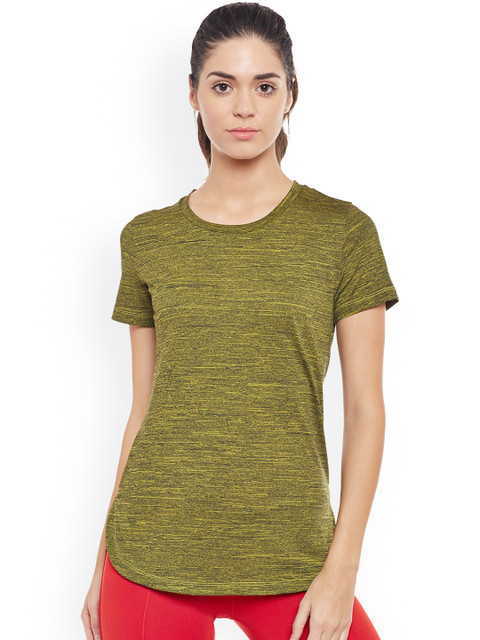 

Alcis Women Olive Green Self-Design Slim Fit Round Neck T-shirt