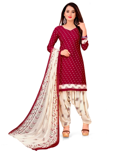 

INDIAN HERITAGE Women Maroon & White Printed Unstitched Dress Material