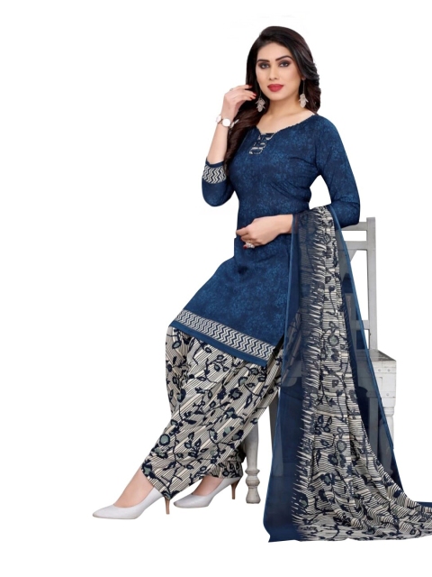 

INDIAN HERITAGE Navy Blue & Grey Printed Unstitched Dress Material