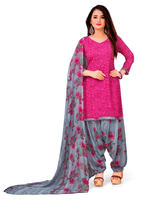 

INDIAN HERITAGE Pink & Grey Printed Unstitched Dress Material