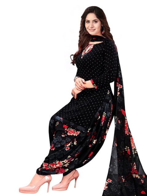 

INDIAN HERITAGE Women Black & Pink Unstitched Dress Material
