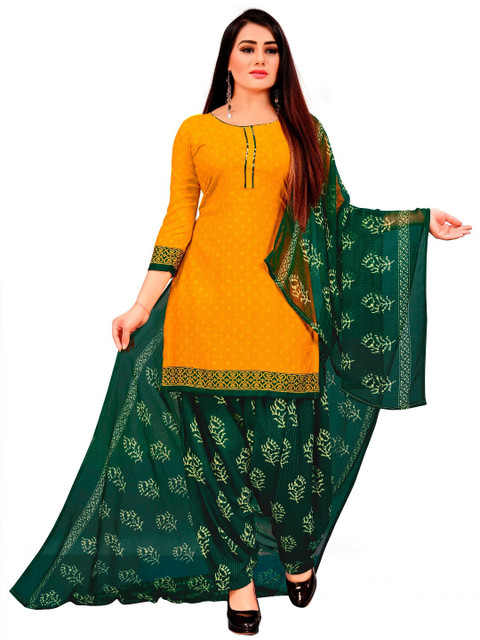 

INDIAN HERITAGE Yellow & Green Unstitched Dress Material