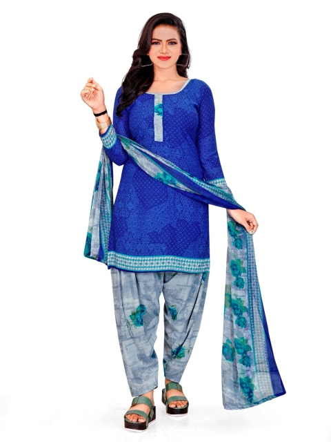 

INDIAN HERITAGE Blue & Grey Printed Unstitched Dress Material