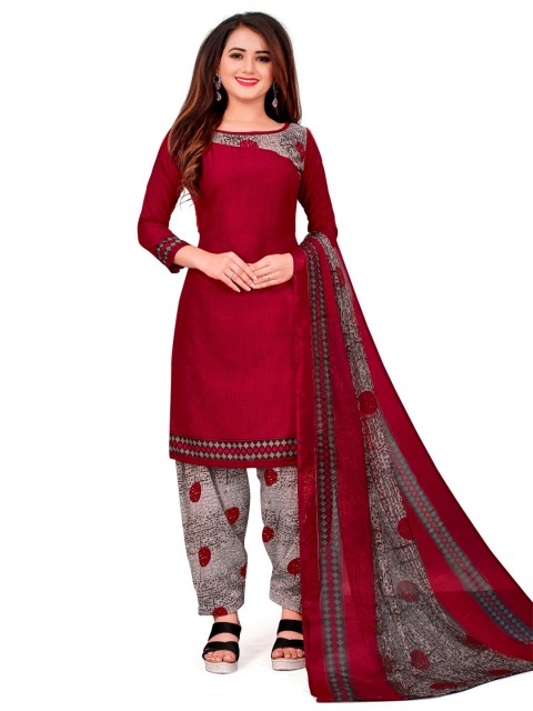 

INDIAN HERITAGE Maroon & Grey Printed Unstitched Dress Material