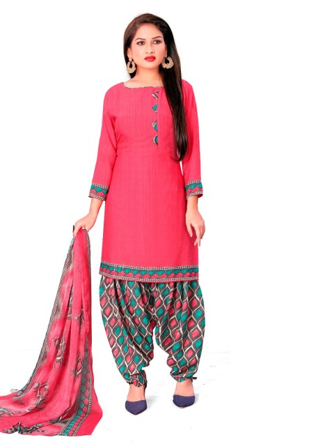 

INDIAN HERITAGE Women Pink & Grey Printed Unstitched Dress Material