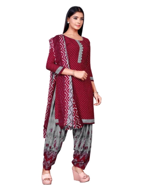 

INDIAN HERITAGE Maroon & Grey Printed Unstitched Dress Material