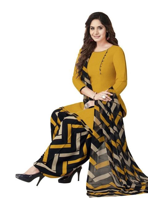 

INDIAN HERITAGE Yellow & Black Printed Unstitched Dress Material
