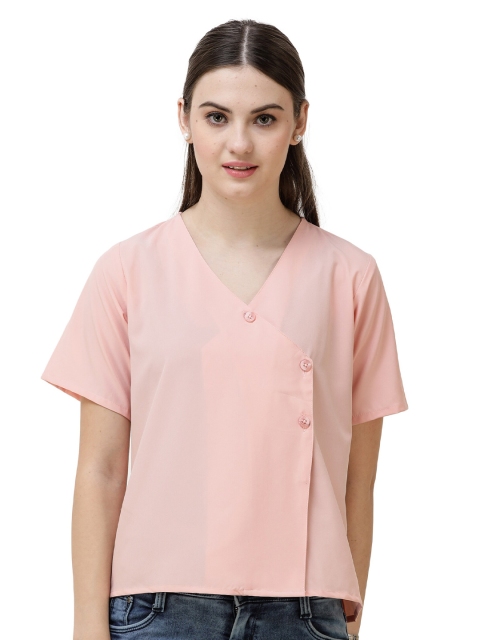 

DECHEN Pink Solid Wrap Top
