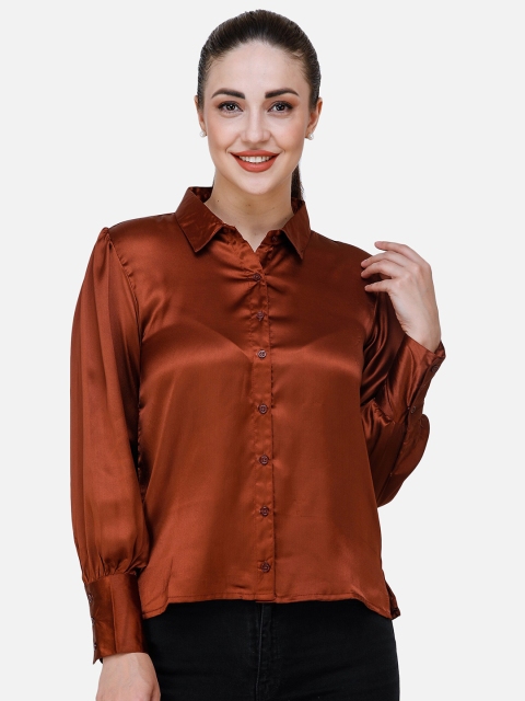

DECHEN Women Brown Slim Fit Casual Shirt