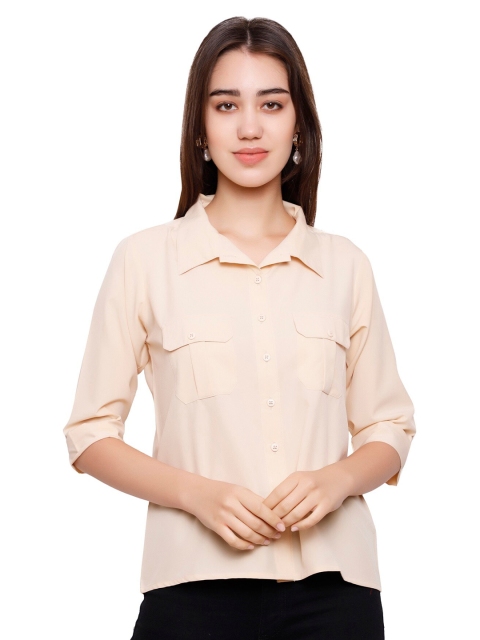 

DECHEN Women Cream-Coloured Slim Fit Casual Shirt