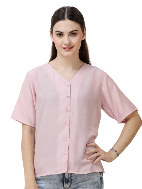 

DECHEN Women Pink Slim Fit Cotton Casual Shirt