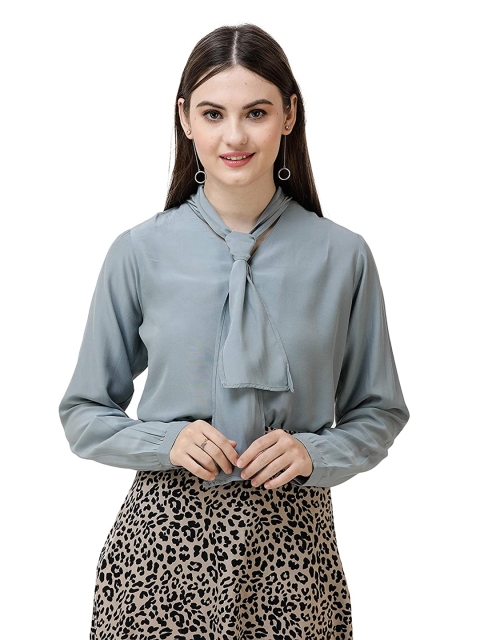 

DECHEN Women Blue Slim Fit Casual Cotton Shirt