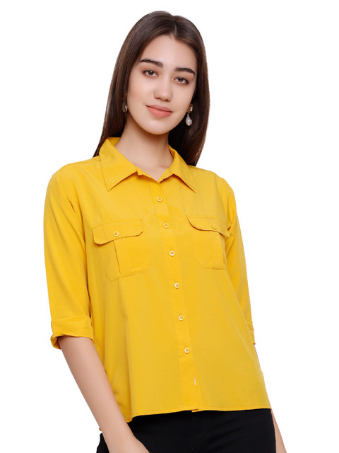 

DECHEN Women Yellow Slim Fit Casual Shirt