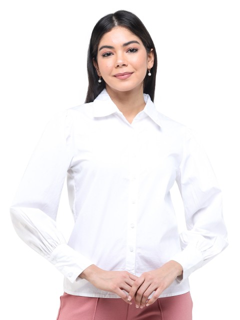 

DECHEN Women White Slim Fit Cotton Casual Shirt