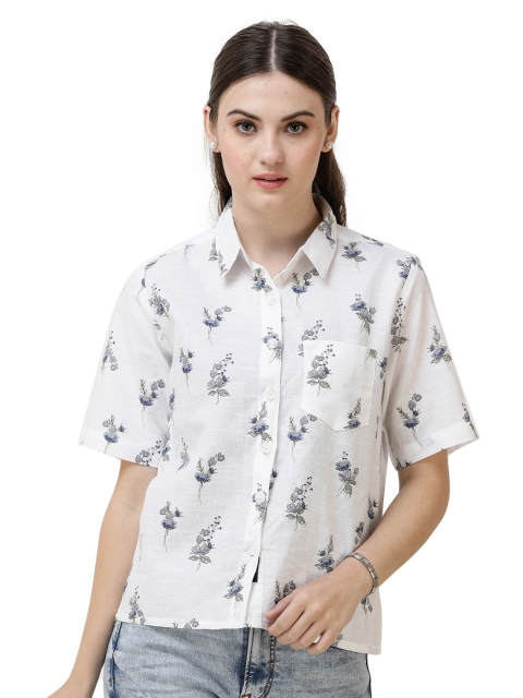 

DECHEN Women Blue Slim Fit Floral Printed Casual Shirt