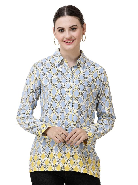 

DECHEN Women Blue Printed Slim Fit Casual Shirt