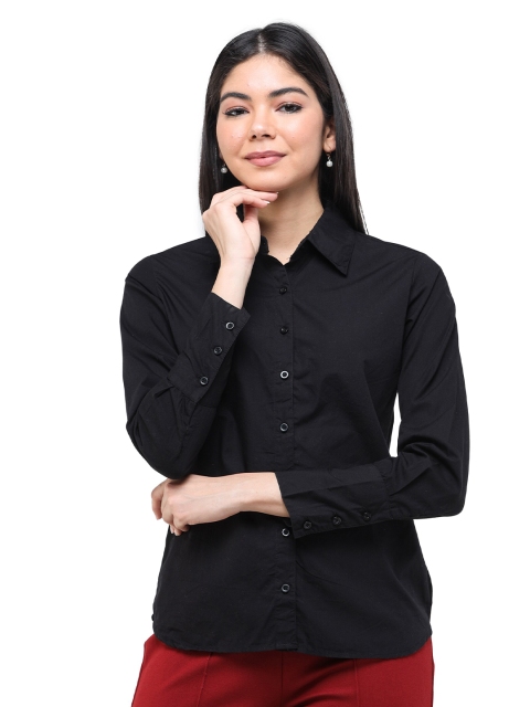 

DECHEN Women Black Slim Fit Casual Full Sleeve Solid Shirt