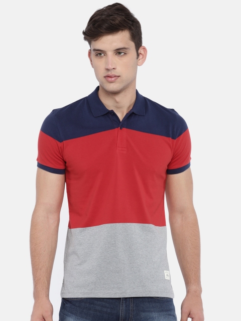 

United Colors of Benetton Men Red & Grey Melange Colourblocked Polo T-shirt
