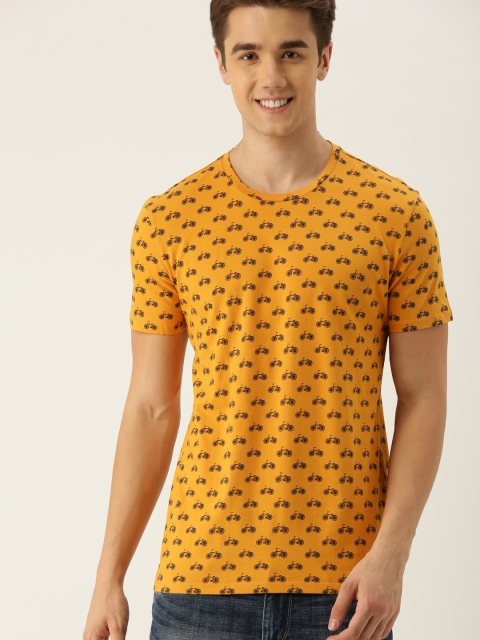 

United Colors of Benetton Men Mustard Yellow Printed Round Neck T-shirt