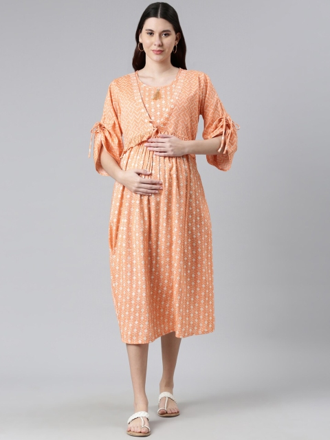 

GOLDSTROMS Orange Maternity A-Line Midi Dress