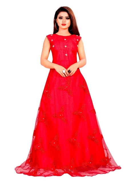 

APNISHA Red Embellished Net Ethnic Maxi Dress