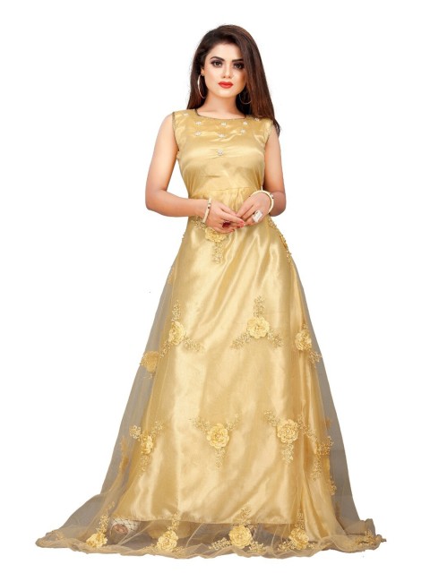 

APNISHA Gold-Toned Embellished Net Maxi Maxi Dress