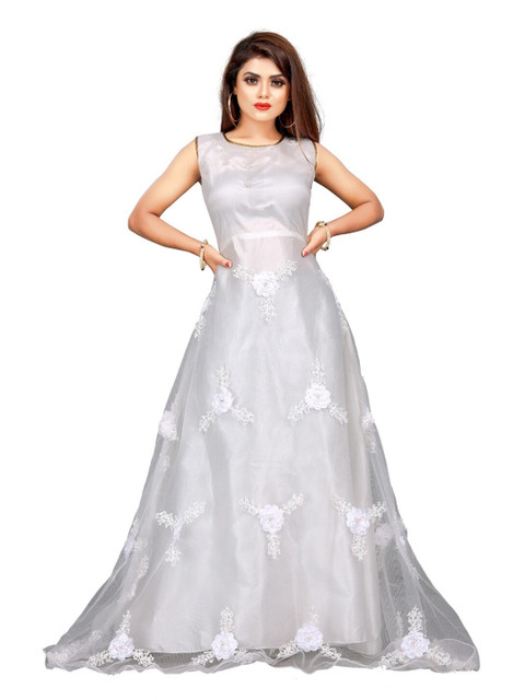 

APNISHA White Embellished Net Ethnic Maxi Dress