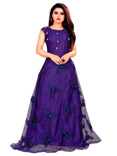 

APNISHA Women Blue & Gold-Toned Embellished Net Ethnic Maxi Maxi Dress