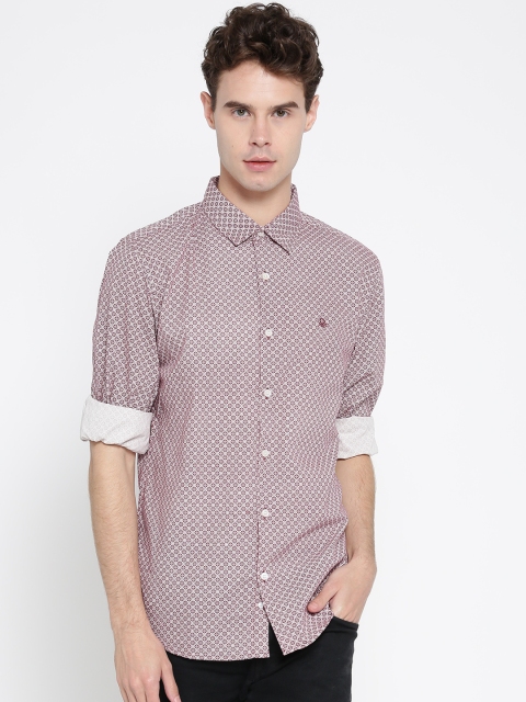 

United Colors of Benetton Men Burgundy & White Slim Fit Printed Casual Shirt