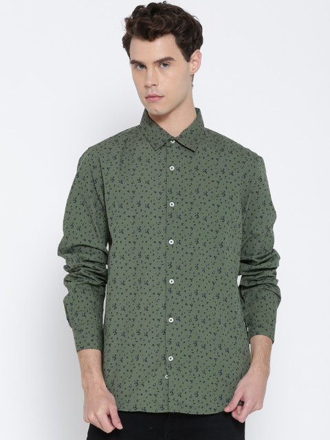 

United Colors of Benetton Men Olive Green Slim Fit Printed Casual Shirt
