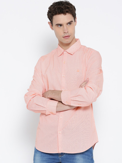

United Colors of Benetton Men Orange Lightweight Slim Fit Checked Casual Shirt