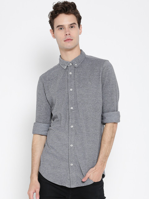 

United Colors of Benetton Men Grey Slim Fit Solid Casual Shirt