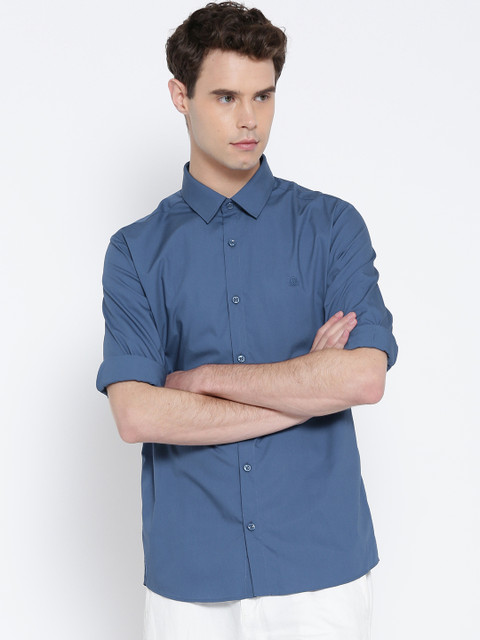 

United Colors of Benetton Men Blue Slim Fit Solid Casual Shirt