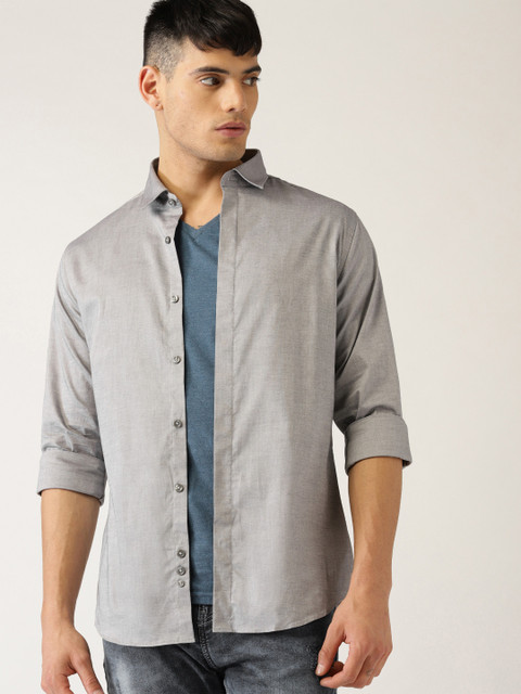 

United Colors of Benetton Men Grey Slim Fit Solid Casual Shirt