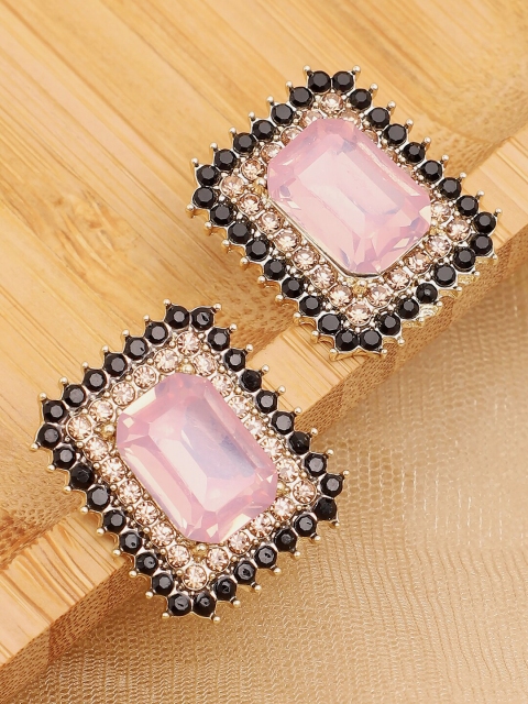 

SOHI Pink & Black Contemporary Stone Studs Earrings