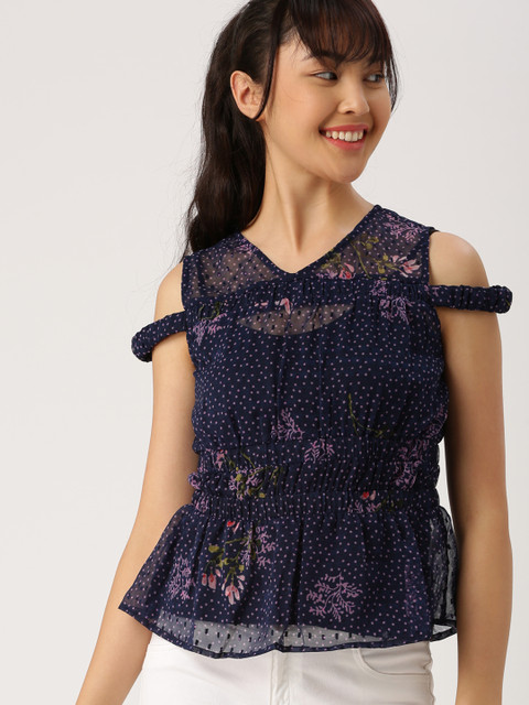 

DressBerry Women Navy Blue Printed Top
