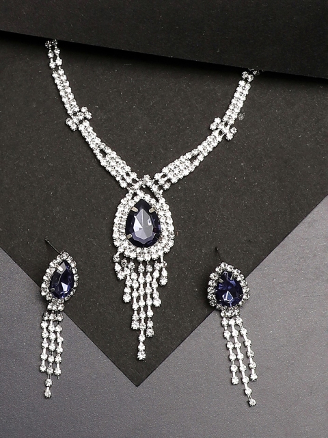 

SOHI Silver-Plated Blue Stone-Studded Jewellery Set