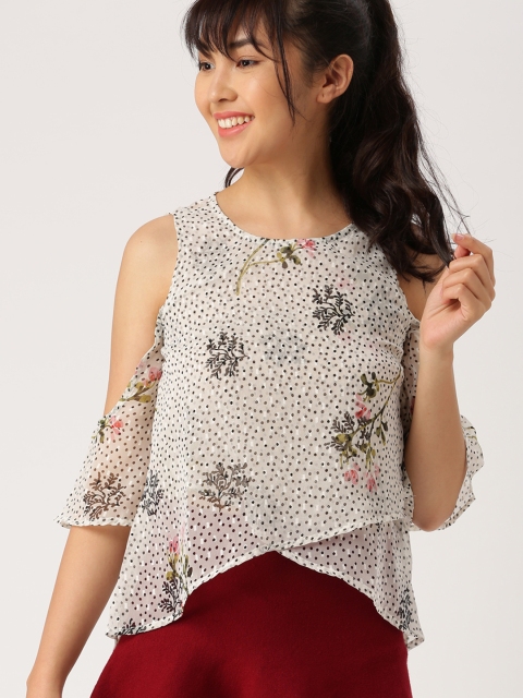 

DressBerry Women White Printed High-Low Top