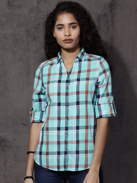 

Roadster Women Blue Slim Fit Checked Casual Shirt