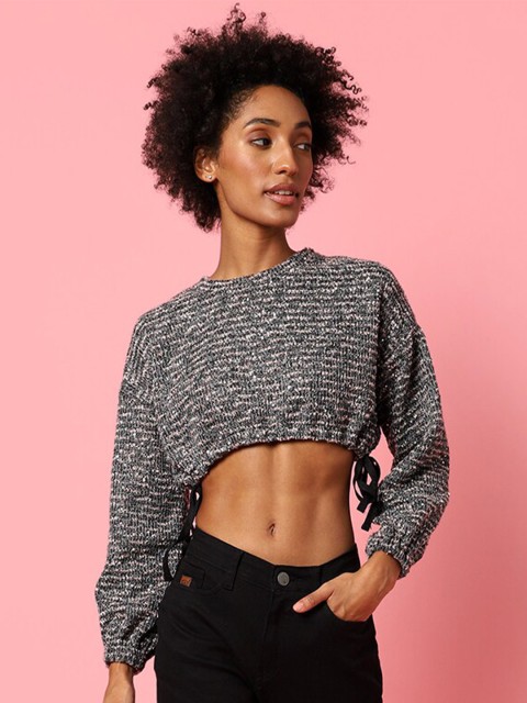 

Campus Sutra Women Charcoal Embellished Sweatshirt