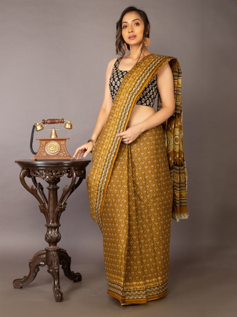 

Unnati Silks Mustard & Off White Ethnic Motifs Printed Pure Cotton Kovai Saree