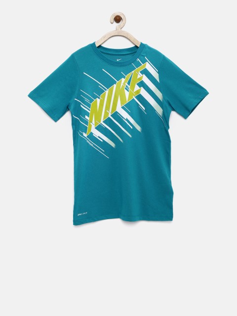 

Nike Boys Teal Printed DRY TEE DF SPEED BLOCK Round Neck T-shirt