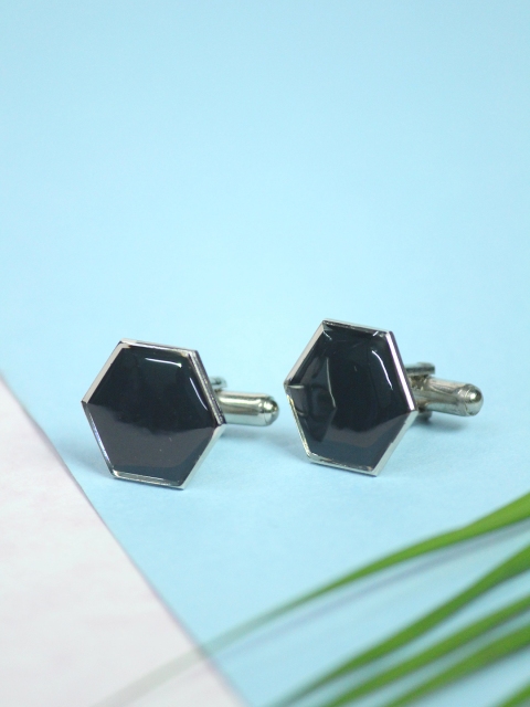 

Tossido Grey & Silver-Toned Geometric Cufflink