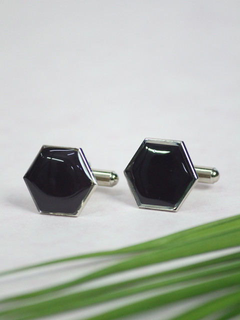 

Tossido Black & Silver-Toned Geometric Cufflink
