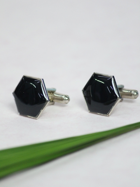 

Tossido Black & Silver-Toned Geometric Cufflink