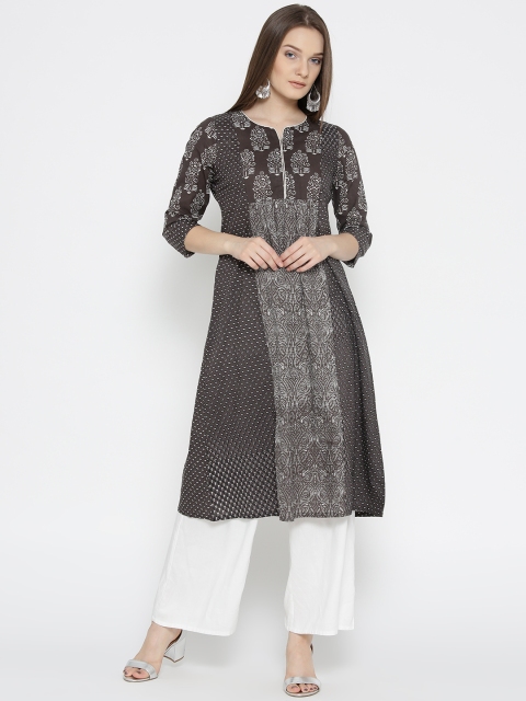 

HERE&NOW Women Taupe Printed A-Line Kurta