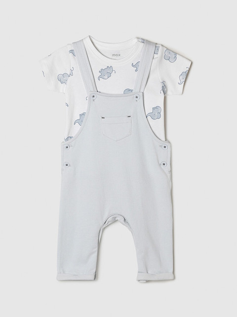 

max Boys Grey Printed Pure Cotton Rompers